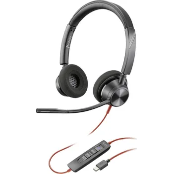 Sluchátka HP Poly Blackwire C3320-M Headset otevřená (On Ear) kabelová stereo černá headset, Vypnutí zvuku mikrofonu, regulace hlasitosti Počítače