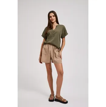 Dámské plátěné šortky MOODO - světle hnědá Moodo černá | bílá | hnědá | kaki | zelená | krémová | vícebarevná 2827617