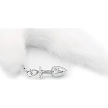 Anální kolík BASIC X kovový anální kolík s odepínatelným ocasem bílý