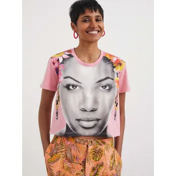 Dámské tričko Světle růžové dámské tričko Desigual Face - Dámské DESIGUAL šedá | růžová | vícebarevná 2272714