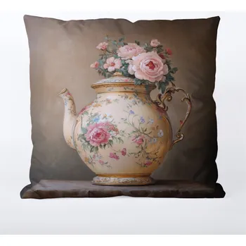 Povlak na polštář 45x45 nepromokavý polyester čajník s růžemi