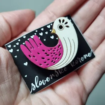 Brož Brož dřevěná malovaná - ptáček růžový