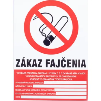 Nová práca, s.r.o. Bezpečnostní samolepka - Zákaz kouřit + znění zákona
