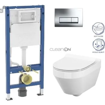 WC sada GEBERIT DuofixBasic s chromovým tlačítkem DELTA51 + WC CERSANIT CLEANON CREA OVÁL + SEDÁTKO 458.103.00.2 CR1