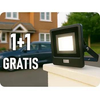 LED reflektor s PIR senzorem 30W, 2340lm, černý, 1+1 zdarma! Studená bílá