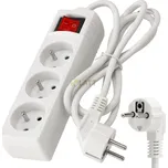 BERGE Prodlužovací kabel 1,5 m s uzemněním, 3 zásuvky - bílý 3*1,0 mm2 3000 W
