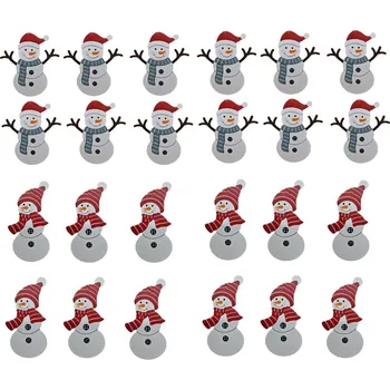 Vánoční dekorace Dekorace dřevo 12 ks65x52 mm, sněhulák s lepíkem mix, bílá, červená