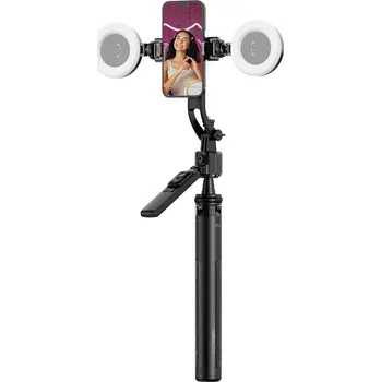 Stativ Rollei Stativ Easy Creator Quadpod LED-Kit Stativ, selfie tyč, primárně pro chytré telefony, nosnost 2.5kg, 1/4" závit, AI-Face-Tracking, černý + 2× LED světlo 26946