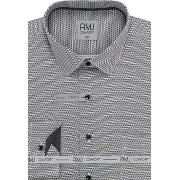 Pánská košile Pánská košile AMJ Slim Fit šedá se vzorem VDSBR1410 velikost: 39, délka rukávu: dlouhý rukáv