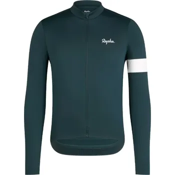 Cyklistické oblečení Pánský dres RAPHA Core Thermal LS Forest Green/White - L