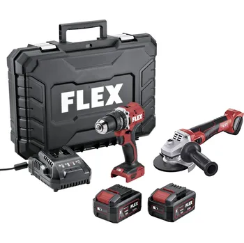 FLEX ASN2, Sada FLEX PD 2G 18-EC LD 55 TC, 2 rychlostní aku vrtací šroubovák 18 V + FLEX LB 125 18.0-EC C Aku úhlová bruska s brzdou 18,0 V, 125 mm
