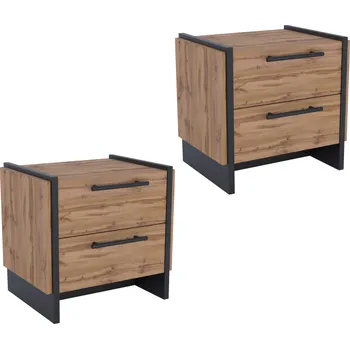 Noční stolek Max-i Noční stolky AMONI 2S ( 2 kusy ) | DUB WOTAN / ČERNÁ