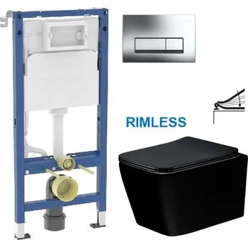 GEBERIT DuofixBasic s chromovým tlačítkem DELTA51 (458.103.00.2 51CR ME02)+ WC MEXEN TEO ČERNÁ Rimless + SEDÁTKO 458.103.00.2 51CR ME02