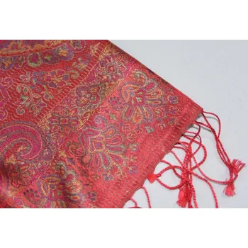 Šála Hedvábná šála Jamawar velká - červená s ornamenty 2