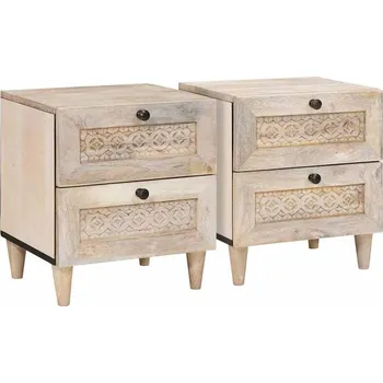 Noční stolek vidaXL Noční skříňka se zásuvkou 2 pcs Béžová 40 x 33 x 46 cm [4018115]