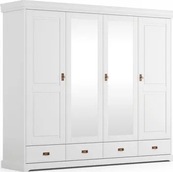 Šatní skříň Skříň KANIA 4-dvéřová se zrcadlem z finské borovice bílá