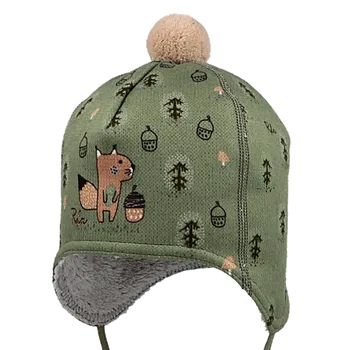 Kojenecká čepice RDX Chlapecká čepice vázací s bambulí Veverka Zelená Vel. 1