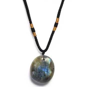 Náhrdelník Náhrdelník Labradorit na šňurce 50-64 cm - Velikost Větší cca 3-4 cm