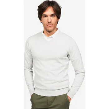 Pánský svetr INESIS Pánský golfový bavlněný svetr s výstřihem do V MW100 L ŠEDÁ