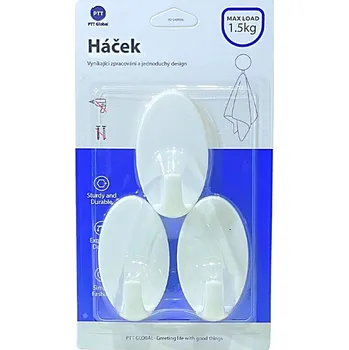 Věšák 3x háček samolepící bílý oválný