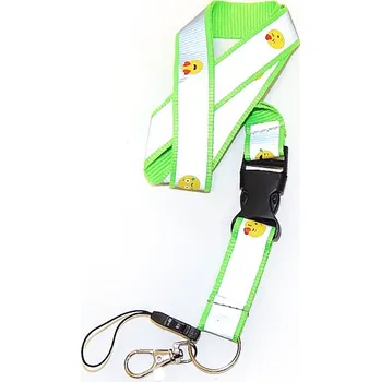 Strip na krk, reflexní s karabinou a šňůrkou na mobil, potisk smajlík, ZELENÁ, 1ks