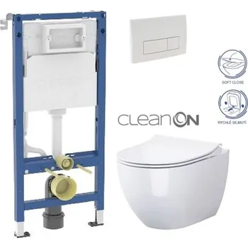 WC sada GEBERIT DuofixBasic s bílým tlačítkem DELTA51 + WC CERSANIT ZEN CLEANON + SEDÁTKO 458.103.00.2 51BI HA1