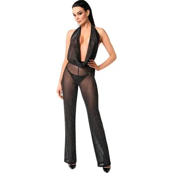 NOIR Jumpsuit průhledný - černý: XL