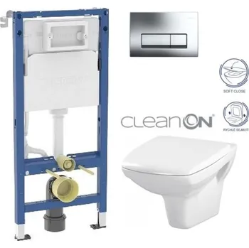 WC sada GEBERIT DuofixBasic s chromovým tlačítkem DELTA51 + WC CERSANIT CLEANON CARINA + SEDÁTKO 458.103.00.2 CA2