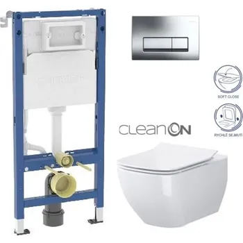 WC sada GEBERIT DuofixBasic s chromovým tlačítkem DELTA51 + WC CERSANIT VIRGO CLEANON + SEDÁTKO 458.103.00.2 ME1