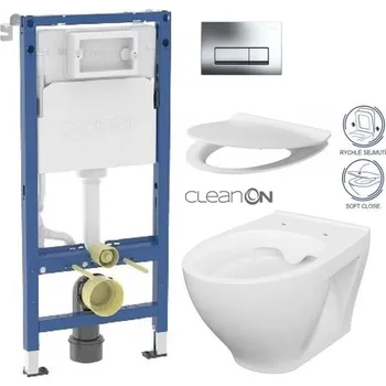 WC sada GEBERIT DuofixBasic s chromovým tlačítkem DELTA51 + WC CERSANIT CLEANON MODUO + SEDÁTKO 458.103.00.2 51CR MO1