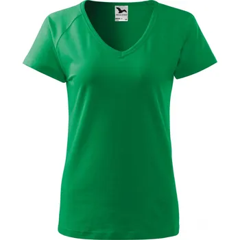 Dámské tričko Malfini Dream 128 – dámské tričko, 180 g, přiléhavý střih, výstřih do V Barva: 16-středně zelená, Velikost: 2XL