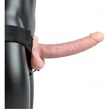 Připínací penis Realrock Hollow Strap-on dutý připínací penis s varlaty 23 cm - tělový