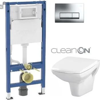 WC sada GEBERIT DuofixBasic s chromovým tlačítkem DELTA51 + WC CERSANIT CLEANON CARINA + SEDÁTKO 458.103.00.2 CA1