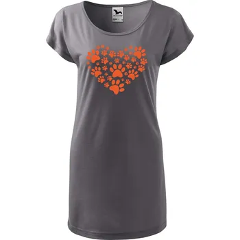 Dámské tričko DOBRÝ TRIKO Dámské tričko/šaty Psí tlapky srdce Velikost: XL, Barva: Ocelová šedá