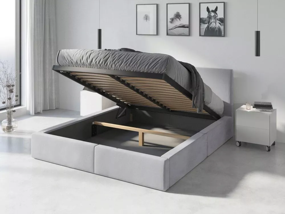 Postel se zvedacím roštem Hilton II 160 x 200 sv. šedá | s matrací (nosnost postele 400kg)