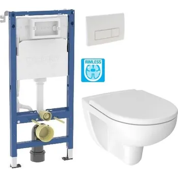 WC sada GEBERIT DuofixBasic s bílým tlačítkem DELTA51 + WC JIKA LYRA PLUS RIMLESS + SEDÁTKO DURAPLAST 458.103.00.2 51BI LY1
