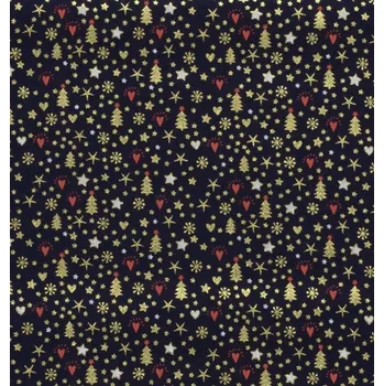 Vánoční látka z bavlny v tmavě modré barvě s tématickým drobným potiskem 20725/008