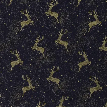 Vánoční látka z bavlny v tmavě modré barvě s potiskem jelena 20707/008