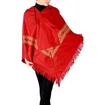 Dámské pončo Pončo červené tibetský vzor