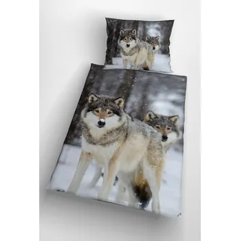 Povlečení Glamonde 3d povlečení s vlkem - Wolf bavlna 140 x 200, 70 x 90 cm zipový uzávěr