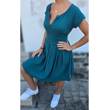 Dámské šaty Kulišárny Mušelínové šaty KATE s kapsami SMARAGD kojicí Velikost: 40-42