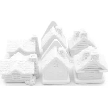Dekorace polyresin 6ks 25x33mm domek mix, bílá