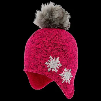 Kojenecká čepice RDX Zimní nasazovací čepice s bambulí Vločky růžová Vel. 6