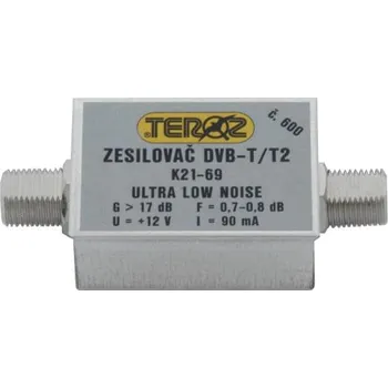 Anténní zesilovač Anténní zesilovač TEROZ 600X, nízkošumový, UHF, G17dB, F0,7dB, U>120dBµV, F-F