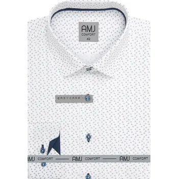 Pánská košile Pánská košile AMJ Slim Fit bílá s tmavým vzorem VDSBR1461 velikost: 38, délka rukávu: dlouhý rukáv