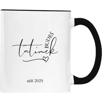 Hrnek malý barevný s potiskem Budeš tatínek s upravitelným datem