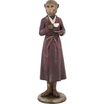 Dekorace figurka opice v plášti se šálkem v ruce - 9*8*28 cm