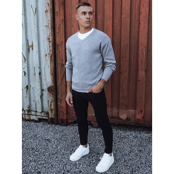 Pánský svetr Pánský svetr s výstřihem do V, světle šedý DStreet šedá 3045279
