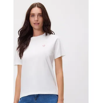Dámské tričko Reserved - Tričko regular s jemnou výšivkou - krémová - ZS224-01X - ZS224-01X-S-2