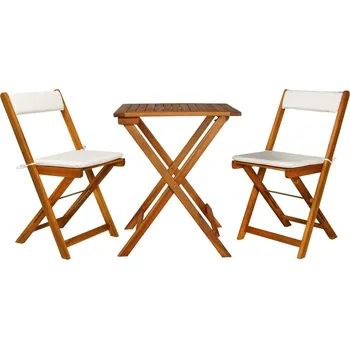 Zahradní sestava Nábytek XL 3dílný skládací bistro set s poduškami masivní akáciové dřevo 44014
